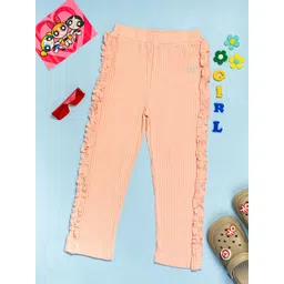 Purple United Kids Girls Self Design Cotton Regular Fit Trousers-picture-18