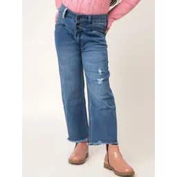 Purple United Kids Girls Straight Fit Mid Rise Low Distress Cotton Jeans-picture-46