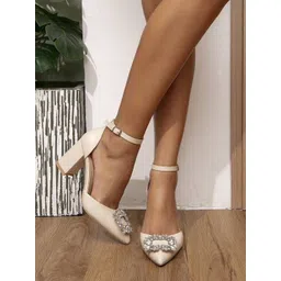 PURPLEHUNT Women Block Heel Pumps With Western Embellished-picture-16