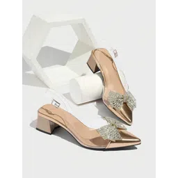 PURPLEHUNT Women Embellished PU Block Sandals With Bow-picture-23