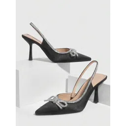 PURPLEHUNT Women Embellished Slim Heeled Pumps with Bows-picture-16