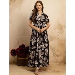 PURSHOTTAM WALA Floral Printed Mandarin Collar Maxi Ethnic Dress-picture-43