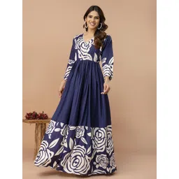 PURSHOTTAM WALA Floral Printed V-Neck Maxi Ethnic Dress-picture-31