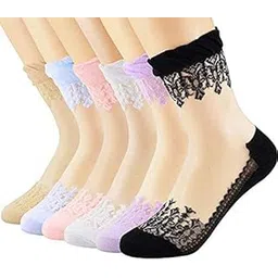 pursue fashion Ultra Thin Transparent Net Crystal Elastic Ankle Socks with Little Flowers Women/Girls-picture-51