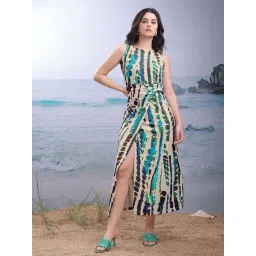 Purvaja Beige Regular Fit Printed Dress-picture-35