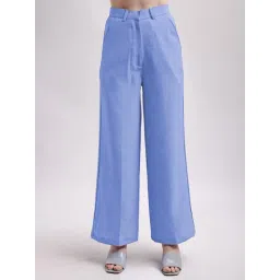 PURVAJA Blue Comfort Relaxed Fit Below Knee Flat-Front High Rise Solid Formal Trouser-picture-41