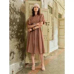 PURVAJA Brown Linen Fit & Flare Dress-picture-16