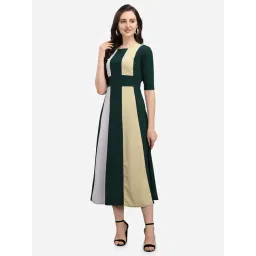PURVAJA Green & Beige Knitted Color-Block Midi Dress-picture-16