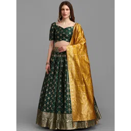 PURVAJA Green & Mustard Semi-Stitched Lehenga & Unstitched Blouse With Dupatta-picture-38