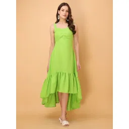 PURVAJA Green Cotton Blend Solid Dress-picture-18