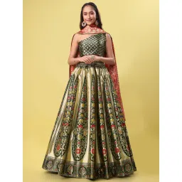 PURVAJA Green Floral Print Stitched Lehenga & Unstitched Blouse With Dupatta-picture-40