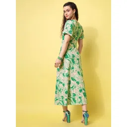 PURVAJA Green Print Half Sleeves Midi Dress image 2