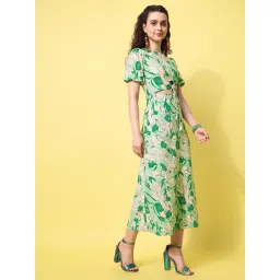 PURVAJA Green Print Half Sleeves Midi Dress image 4