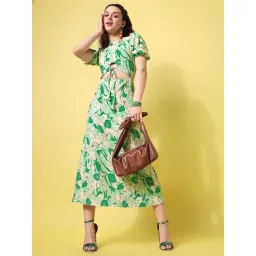 PURVAJA Green Print Half Sleeves Midi Dress image 3