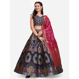 PURVAJA Navy Printed Stitched Lehenga & Unstitched Blouse With Dupatta-picture-13
