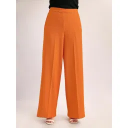 PURVAJA Orange Relaxed Straight Leg Loose Fit Below Knee Flat Front High Rise Solid Regular Trouser-picture-27