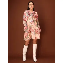 Purvaja Peach & Green Slim Fit Floral Print Dress-picture-20