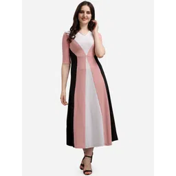 PURVAJA Peach-Coloured Colourblocked Midi Dress-picture-26