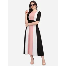 PURVAJA Peach-Coloured Colourblocked Midi Dress-picture-14