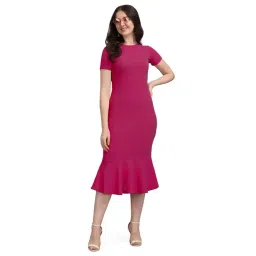 PURVAJA Pink Knitted Slim Fit Bodycon Dress-picture-24