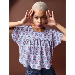 PURVAJA Print Kimono Sleeve Top-picture-10