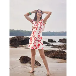 PURVAJA Red & White Floral Print A Line Dress-picture-14