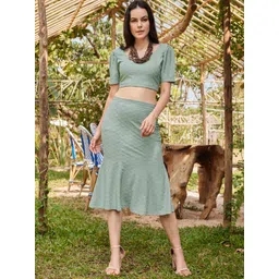 PURVAJA Self Design Crop Top & Midi skirt-picture-10