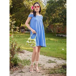 PURVAJA Self Design Textured Shoulder Straps A-Line Dress-picture-33