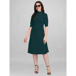 PURVAJA Teal Knitted Slim Fit Midi Dress-picture-40