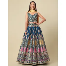 PURVAJA Teal Printed Stitched Lehenga & Unstitched Blouse With Dupatta-picture-21