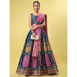 PURVAJA Teal Printed Stitched Lehenga & Unstitched Blouse With Dupatta-picture-36