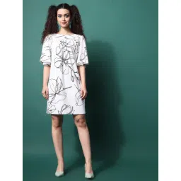 PURVAJA White Floral Half Sleeves A Line Dress-picture-44