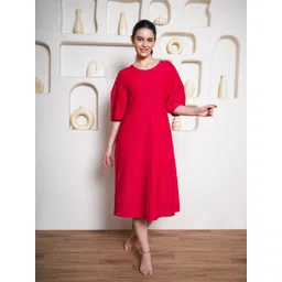 purvaja Women A-line Red Midi/Calf Length Dress-picture-35