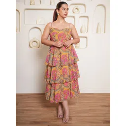 PURVAJA Women Floral Print Layered Fit & Flare Midi Dress-picture-32