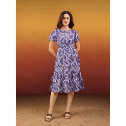 PURVAJA Women Paisley Printed Puff Sleeve Smocked Fit & Flare Midi Dress-picture-11