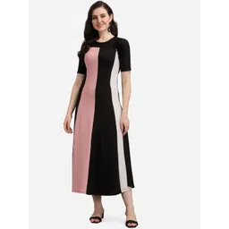 PURVAJA Women Peach-Coloured & Black Colourblocked Maxi Dress-picture-13