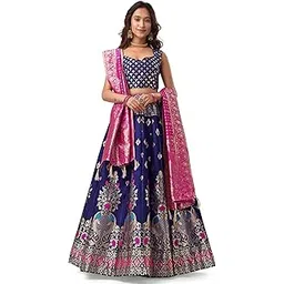 purvaja Women's Jacquard Semi-Stitched Lehenga choli(Indra)-picture-46