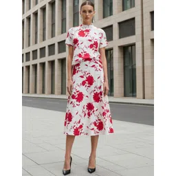 PURVAJA Women's Short Sleeve Top & Skirt Printed Co-ords Set-picture-14