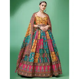 PURVAJA Yellow Printed Semi Stitched Lehenga & Unstitched Blouse With Dupatta-picture-12