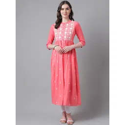 PURVIJA KURTIES Floral Embroidered Mandarin Collar A-Line Kurta-picture-26