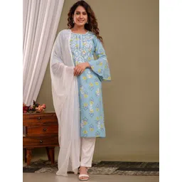 PURVIJA KURTIES Round Neck Floral Printed Regular Kurta with Salwar & With Dupatta-picture-14
