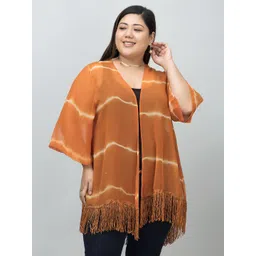 PURYS PLUS Striped Tasselled Longline Kimono Shrug-picture-24