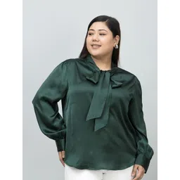 PURYS PLUS Tie-Up Neck Satin Shirt Style Top-picture-22