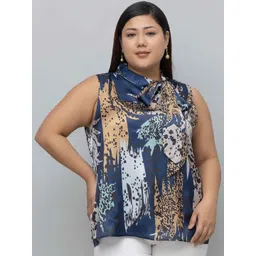 PURYS PLUS Women Animal Print Tie-Up Neck Satin Top-picture-10