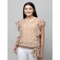 PURYS Beige Floral Print Top-picture-23