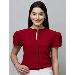 PURYS Keyhole Neck Puff Sleeve Top-picture-35