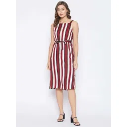 PURYS Maroon Striped A-Line Dress-picture-20