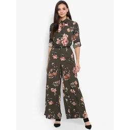 PURYS Olive Green Printed Basic Jumpsuit-picture-11