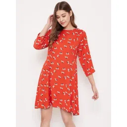 PURYS Red Floral Print A-Line Dress-picture-26