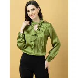 PURYS Tie-Up Neck Ruffles Satin Top-picture-14